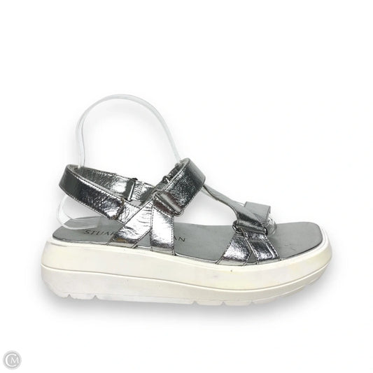 Sandals Designer By Stuart Weitzman In Silver, Size: 7