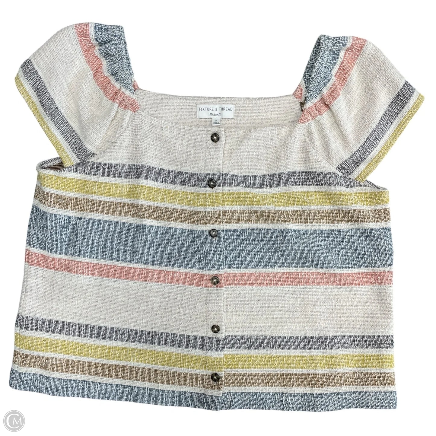 Top Short Sleeve By Madewell In Blue & Cream, Size: Xl