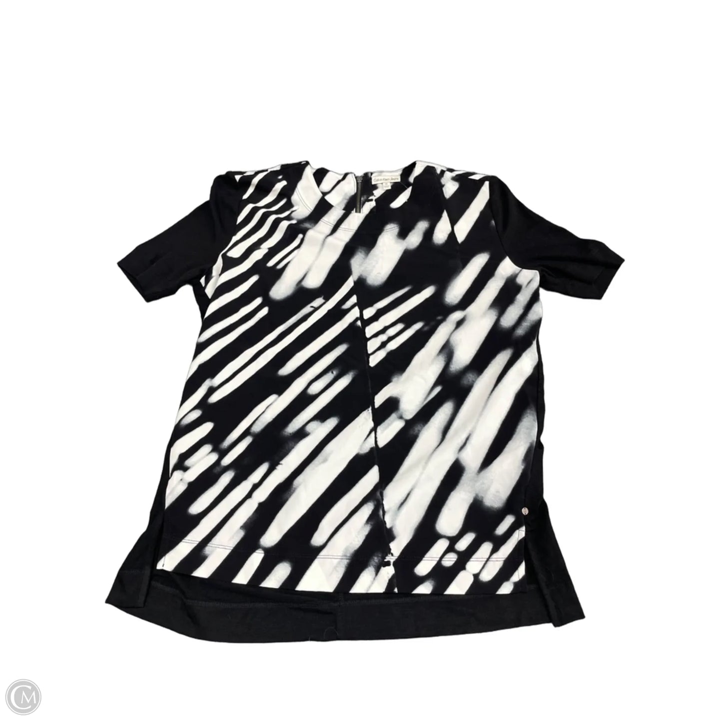 Top Short Sleeve By Calvin Klein In Black & White, Size: M