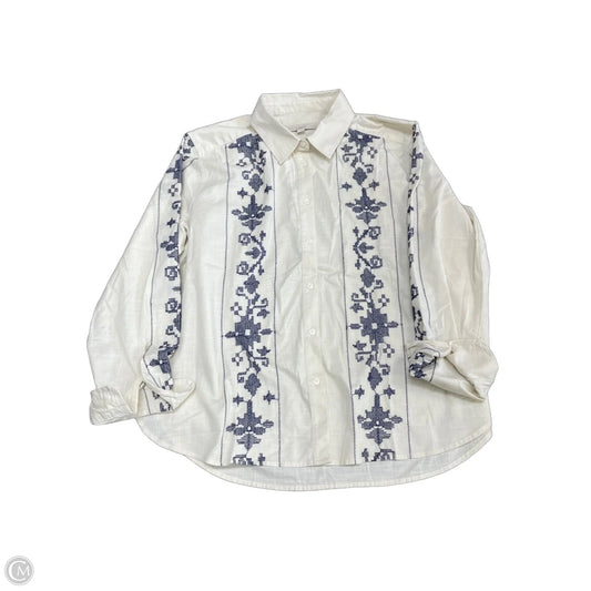 Top Long Sleeve By Loft In Blue & Cream, Size: L