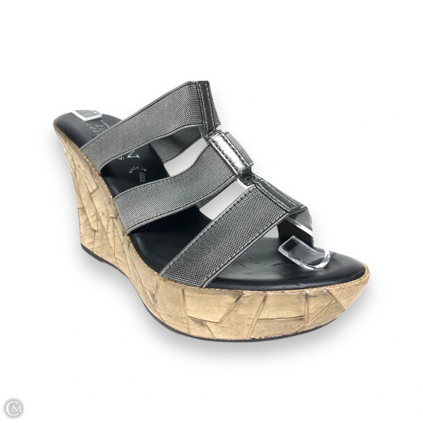 Sandals Heels Wedge By Italian Shoemakers In Black & Grey, Size: 9