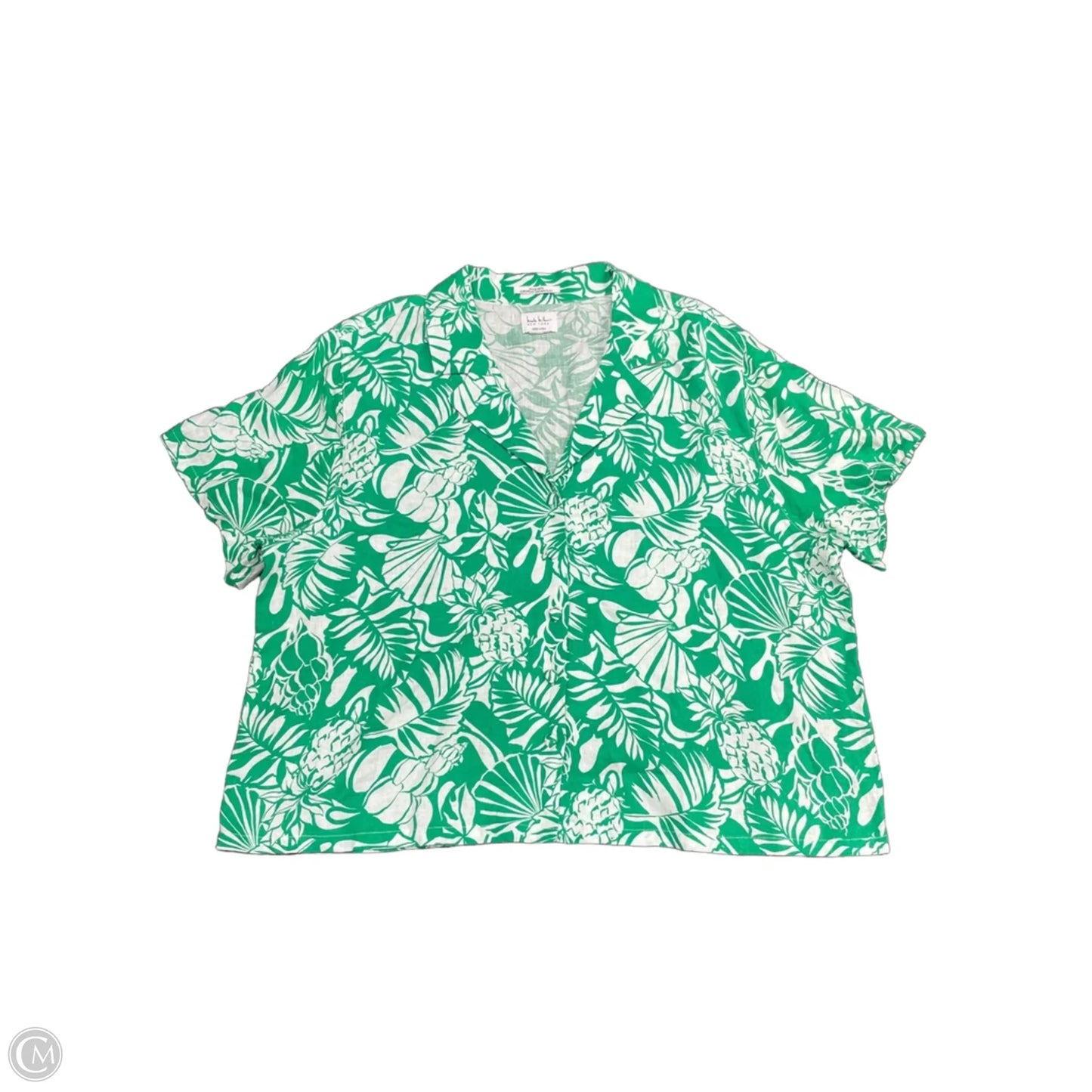 Top Short Sleeve By Nicole Miller In Green & White, Size: 6