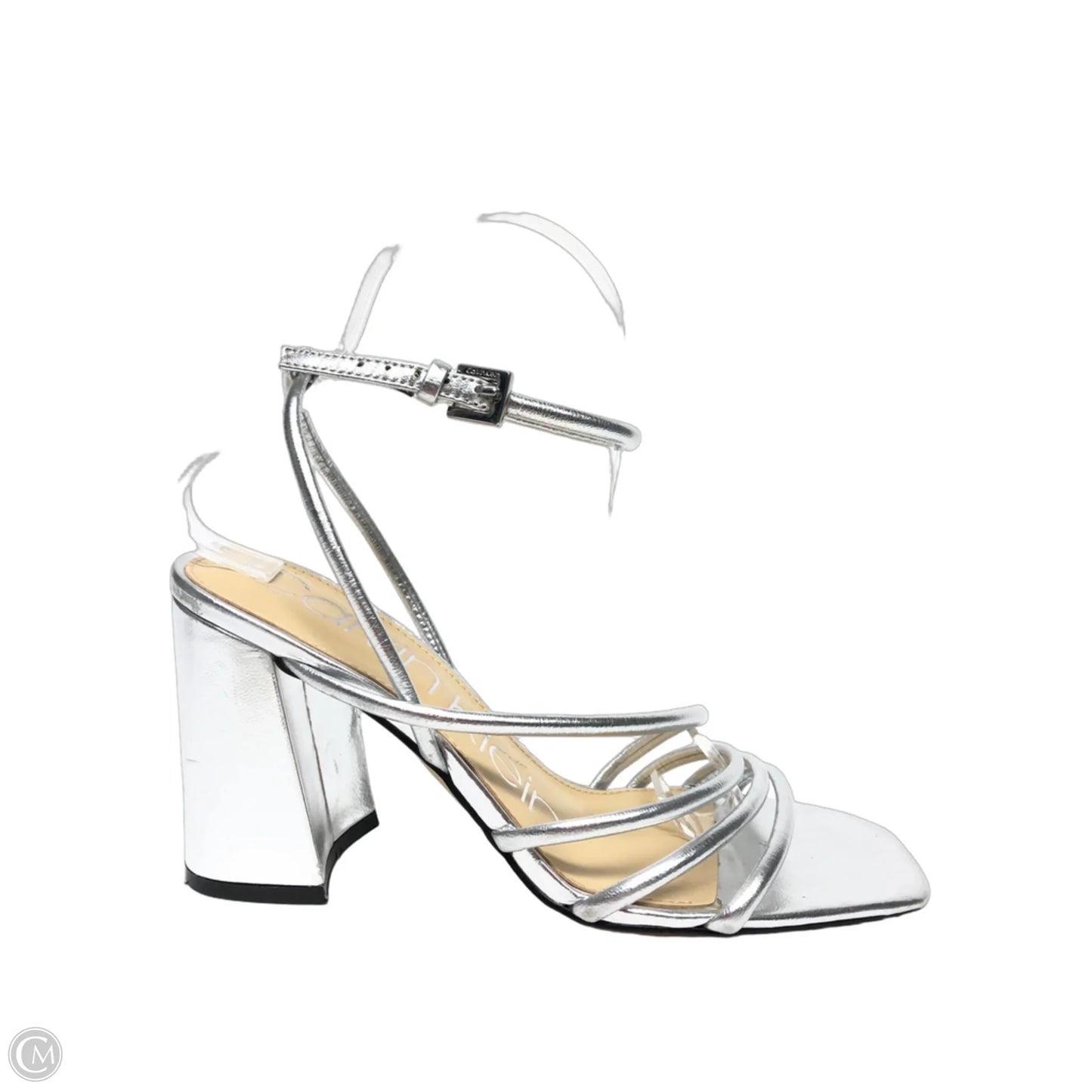 Sandals Heels Block By Calvin Klein In Silver, Size: 8