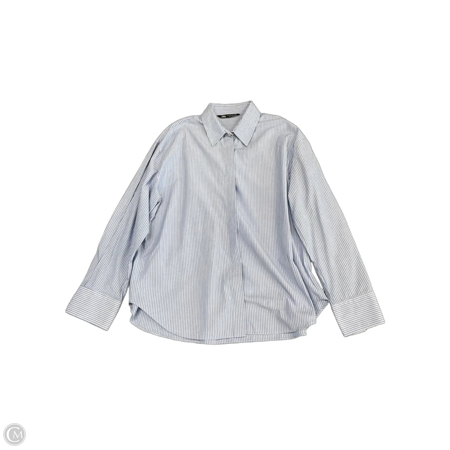 Top Long Sleeve By Zara In Blue & White, Size: L