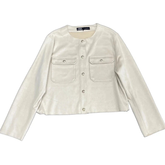 Jacket Shirt By Zara In Cream, Size: Xxl