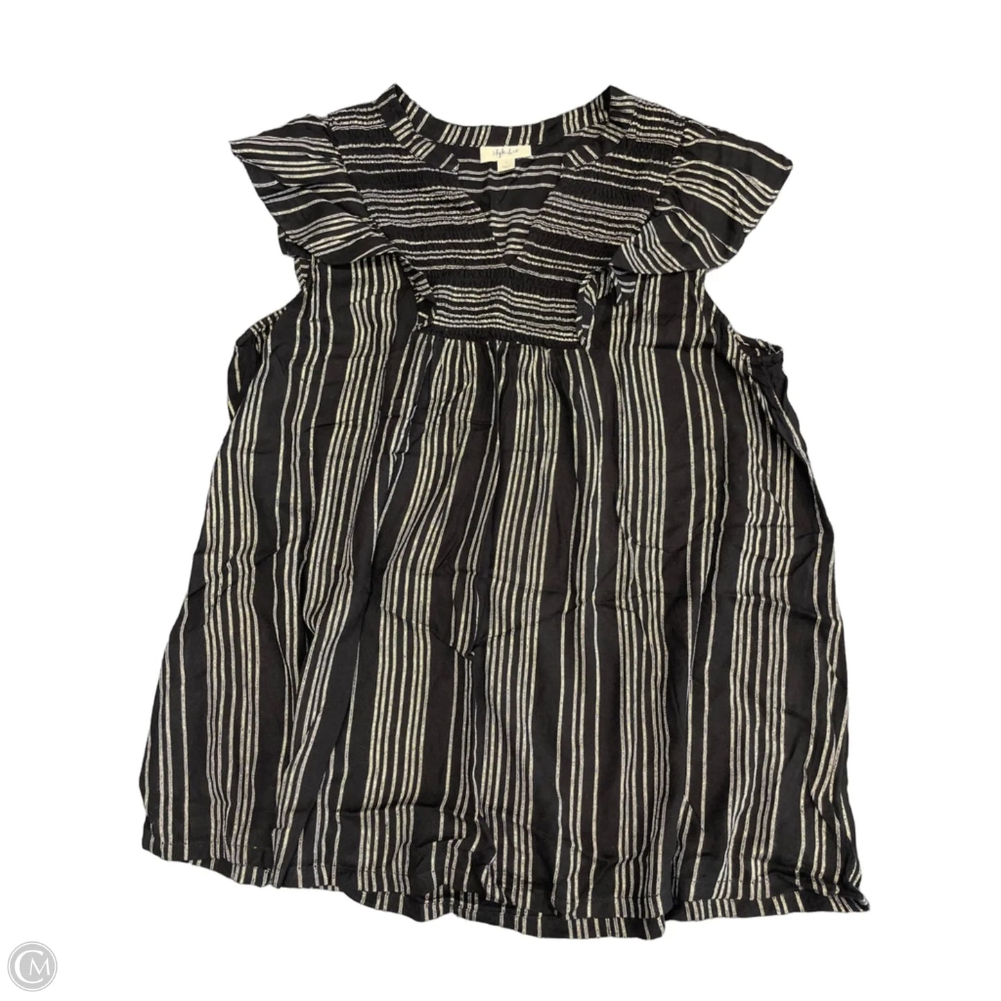 Top Short Sleeve By Style And Company In Black & Silver, Size: L
