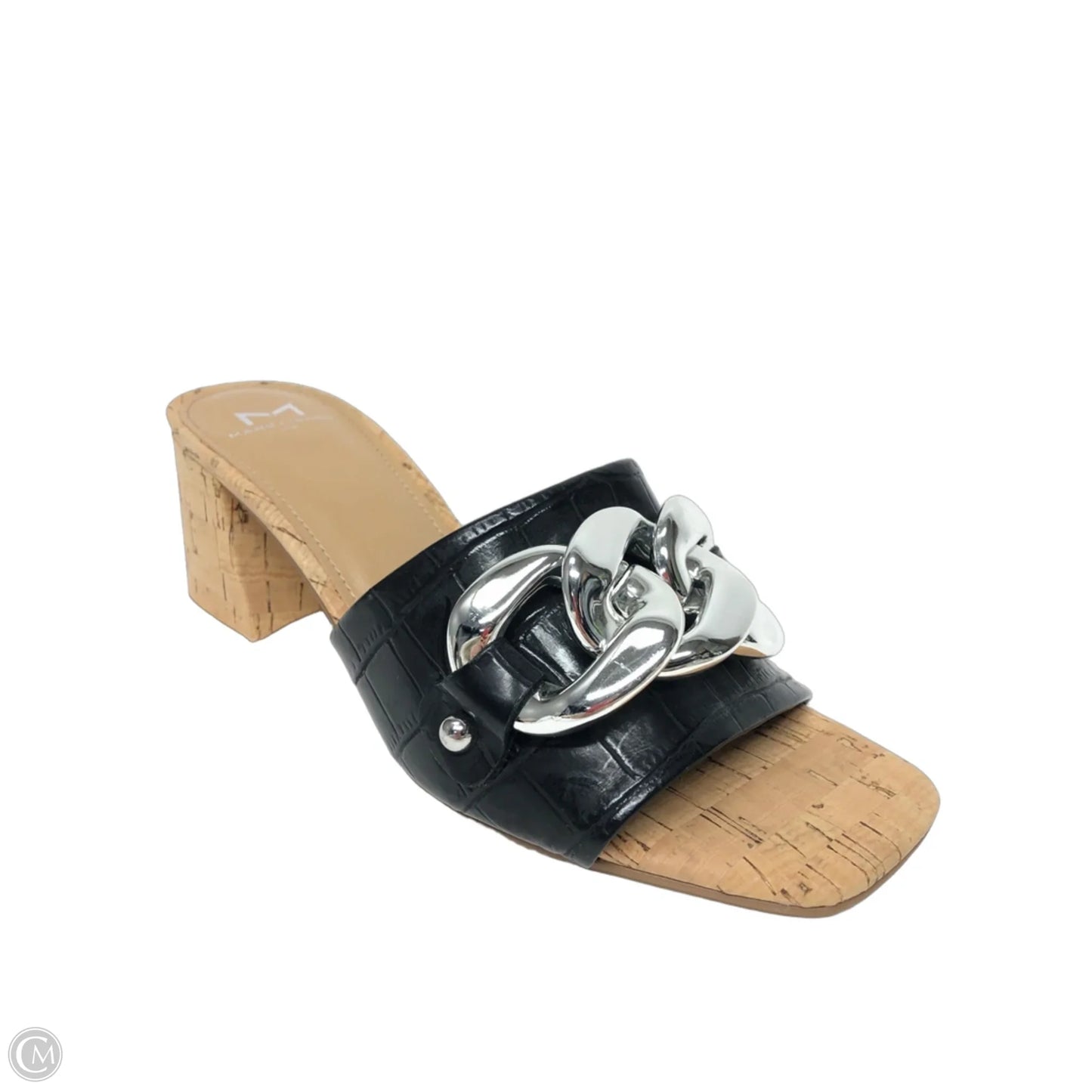 Sandals Heels Block By Marc Fisher In Black & Silver, Size: 7