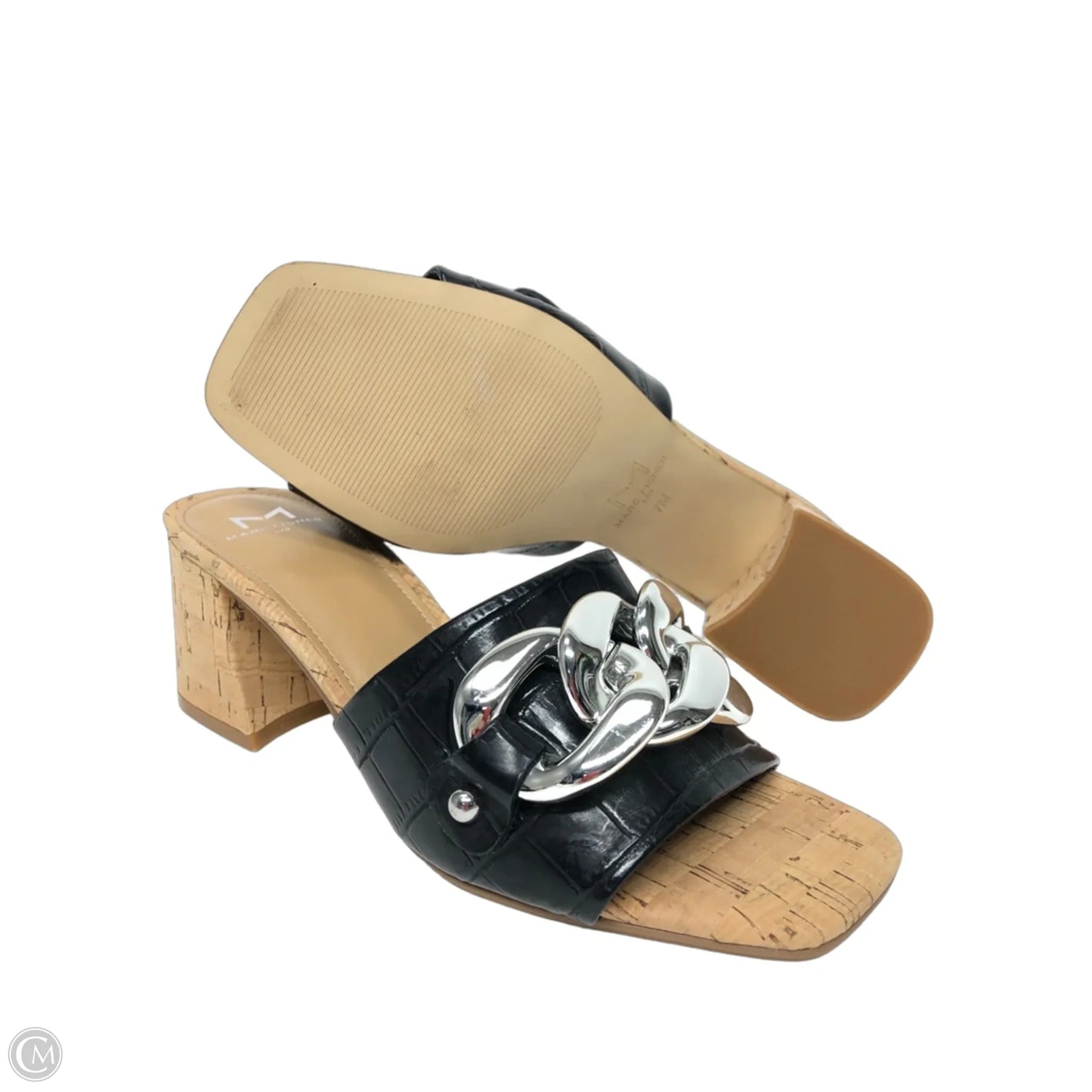 Sandals Heels Block By Marc Fisher In Black & Silver, Size: 7