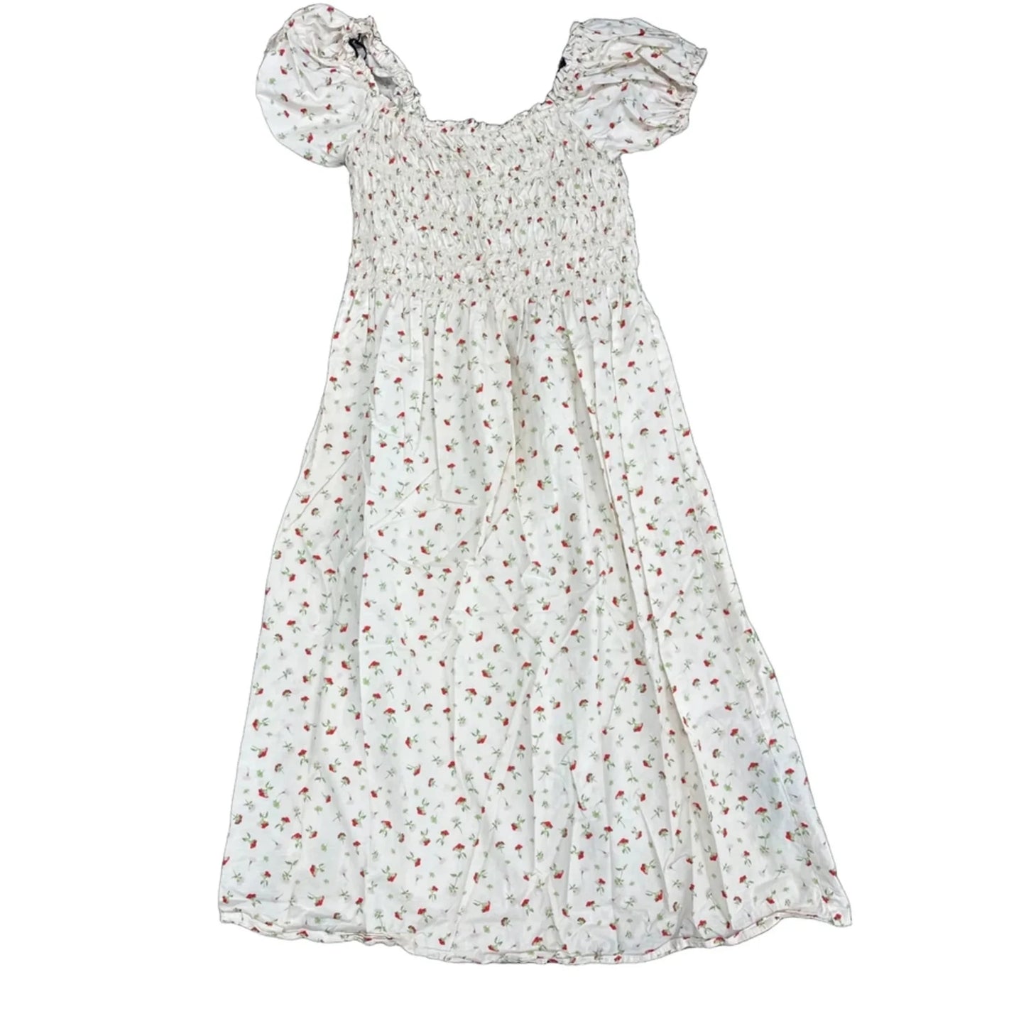 Dress Casual Midi By H&m In Cream & Red, Size: M