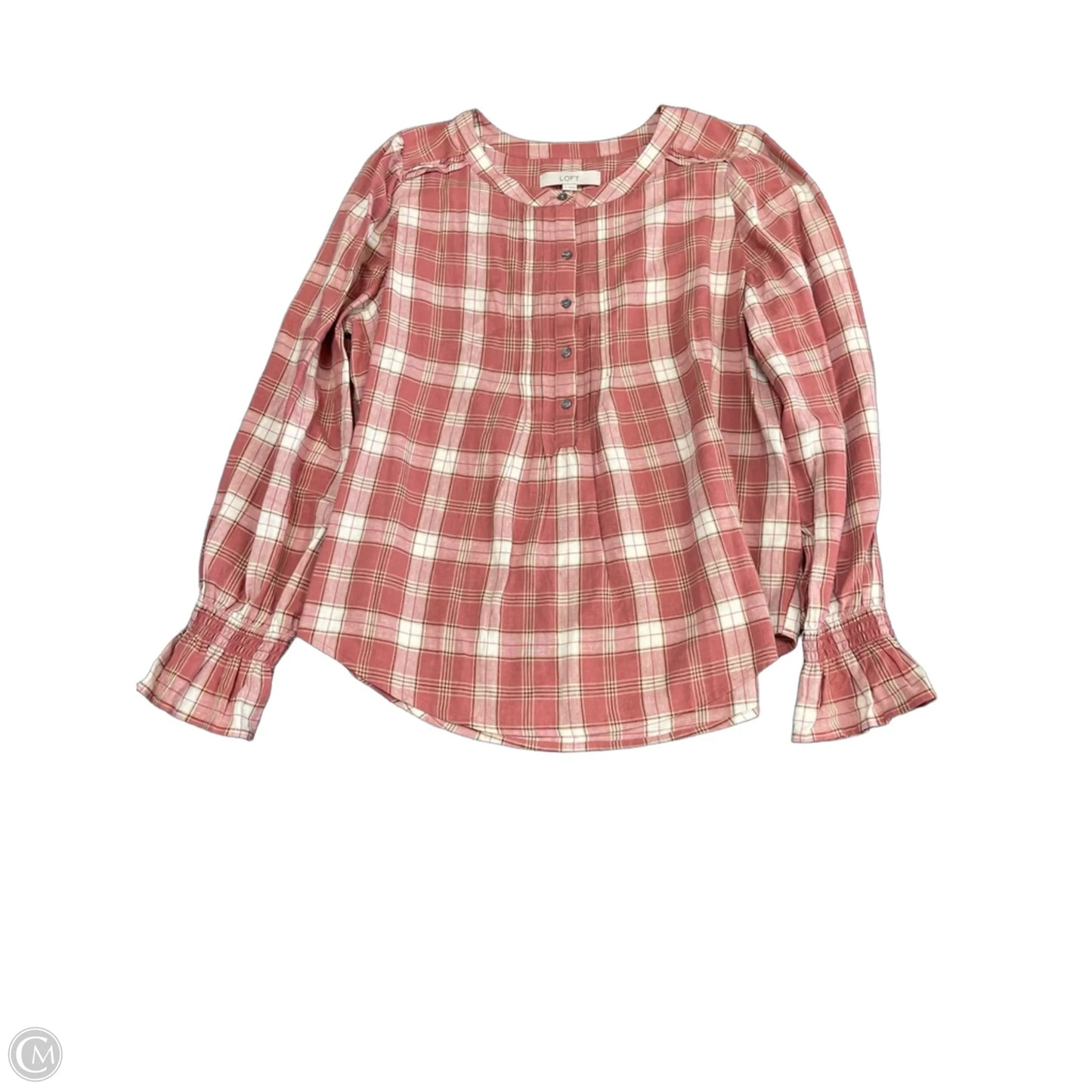 Top Long Sleeve By Loft In Cream & Pink, Size: L