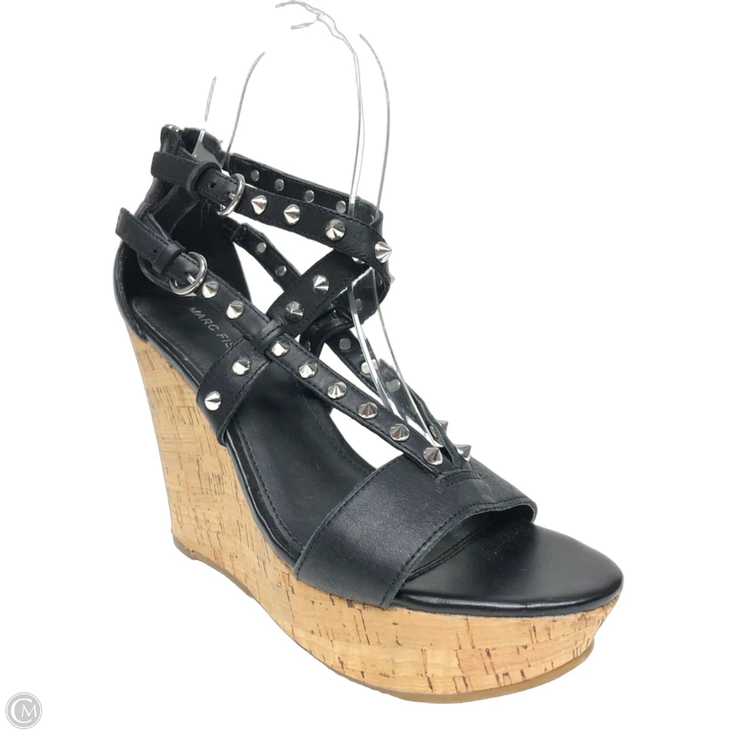 Sandals Heels Wedge By Marc Fisher In Black & Silver, Size: 7