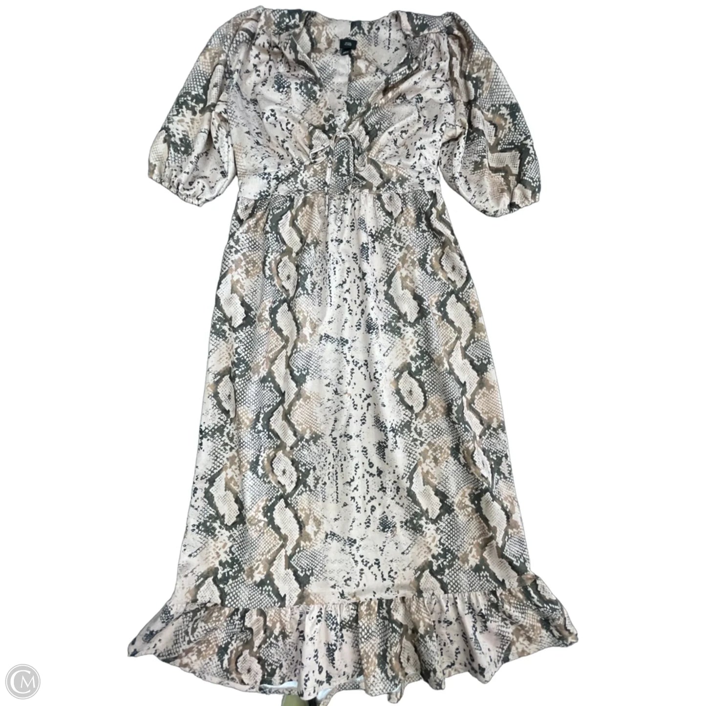 Dress Casual Midi By River Island In Green & Tan, Size: 10