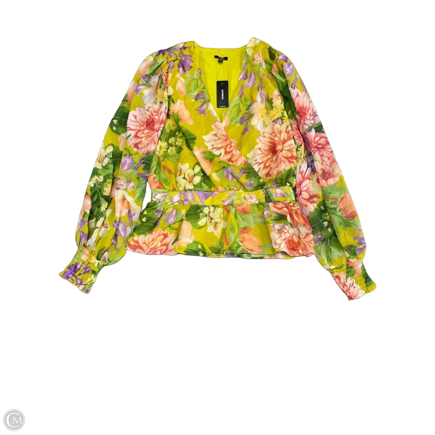 Top Long Sleeve By Express In Green & Pink, Size: M