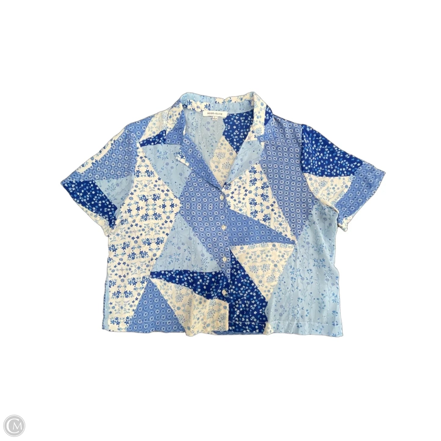 Top Short Sleeve By Rose And Olive In Blue & White, Size: L