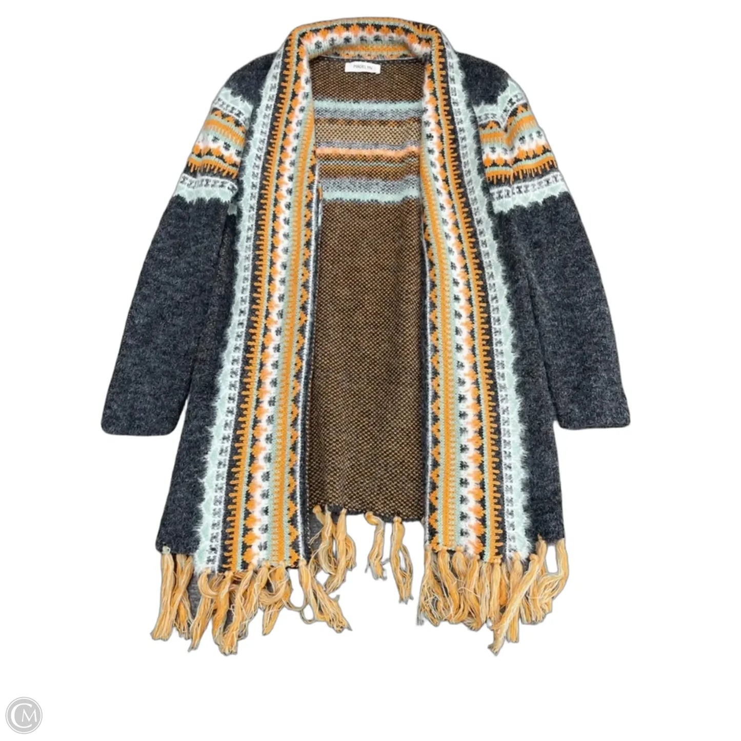 Sweater Cardigan By Clothes Mentor In Grey & Orange, Size: M
