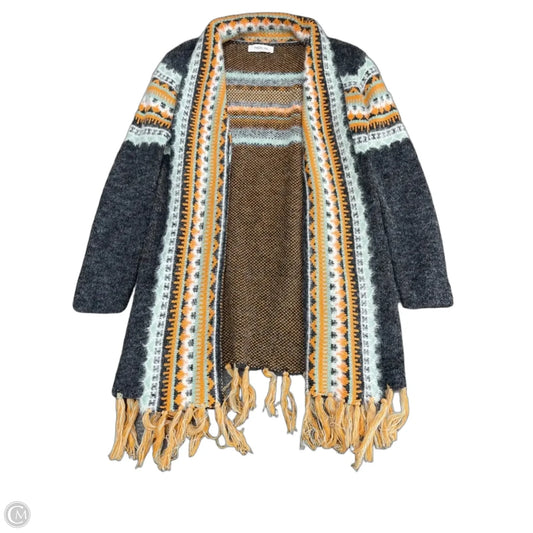 Sweater Cardigan By Clothes Mentor In Grey & Orange, Size: M