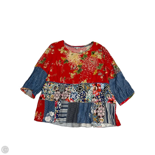 Top 3/4 Sleeve By John Mark In Blue & Red, Size: L