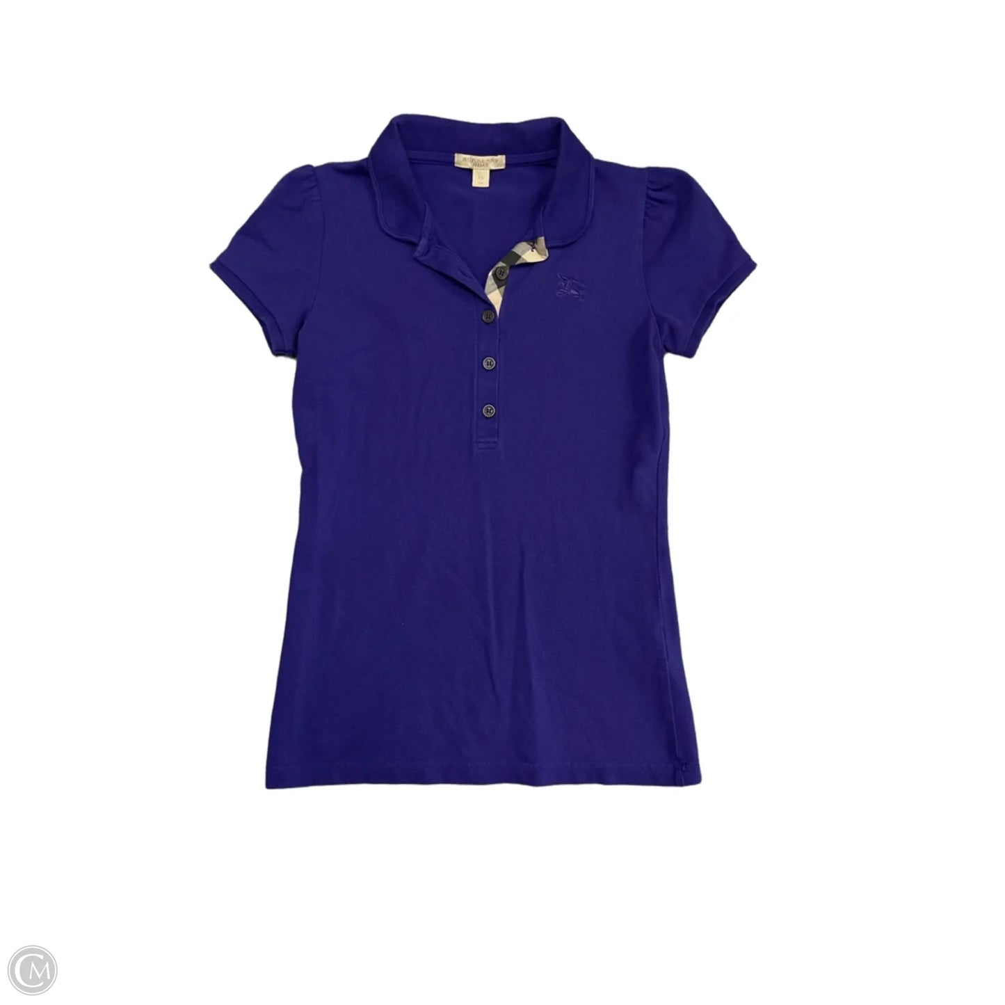 Top Short Sleeve Luxury Designer By Burberry In Purple, Size: Xs