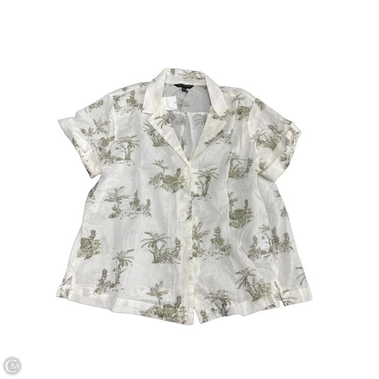 Top Short Sleeve By Banana Republic In Green & White, Size: L