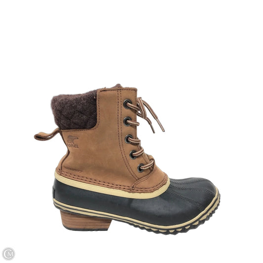 Boots Ankle Heels By Sorel In Black & Brown, Size: 7