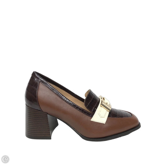 Shoes Heels Block By Alex Marie In Brown & Cream, Size: 9
