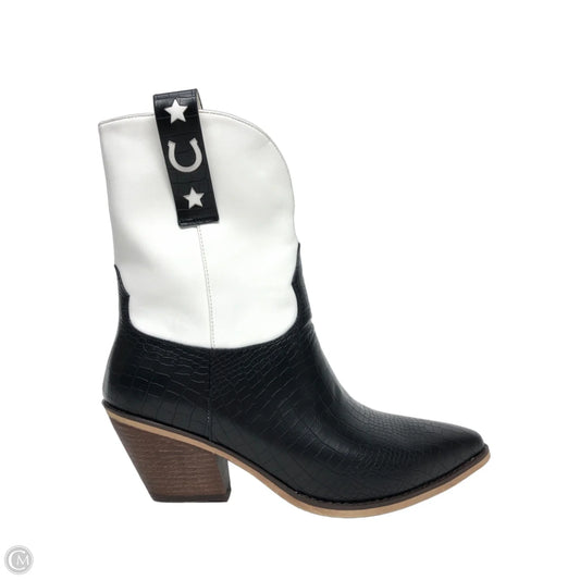 Boots Mid-calf Heels By Cmc In Black & White, Size: 9