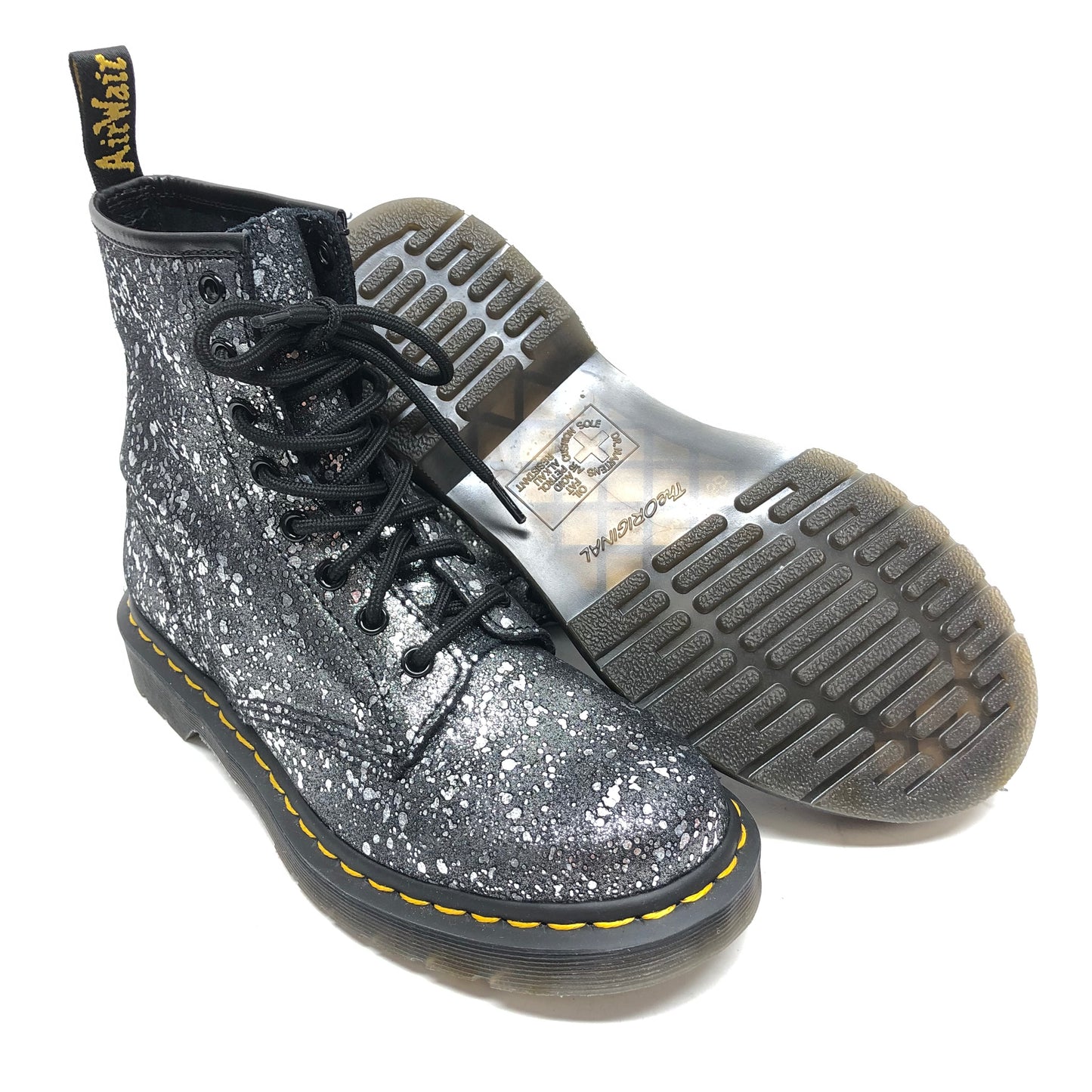 Black & Silver Boots Combat Dr Martens, Size 7