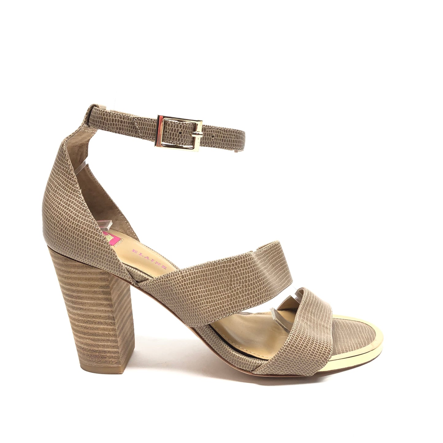 Beige Sandals Heels Block Cmc, Size 6.5