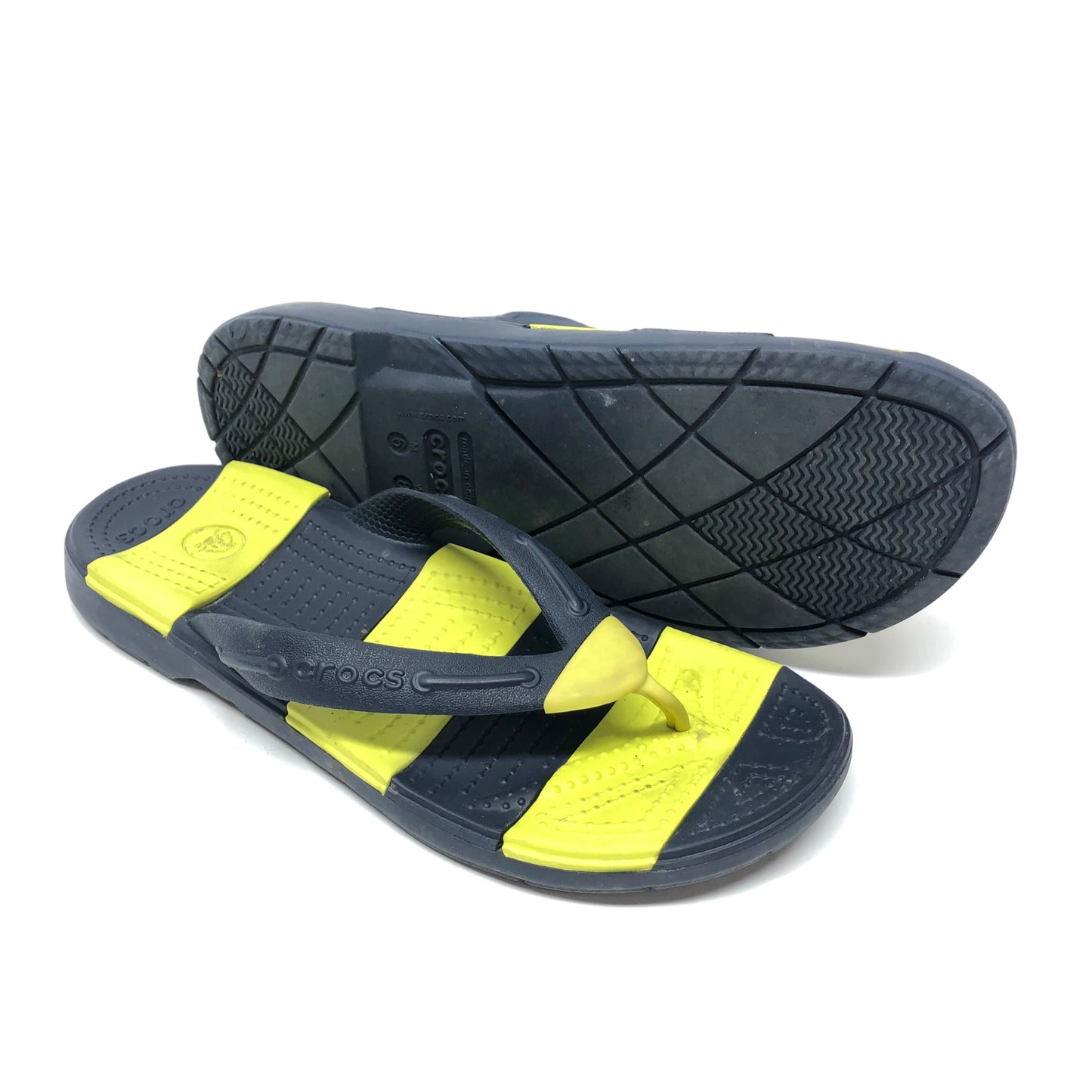 Blue & Yellow Sandals Flip Flops Crocs, Size 8