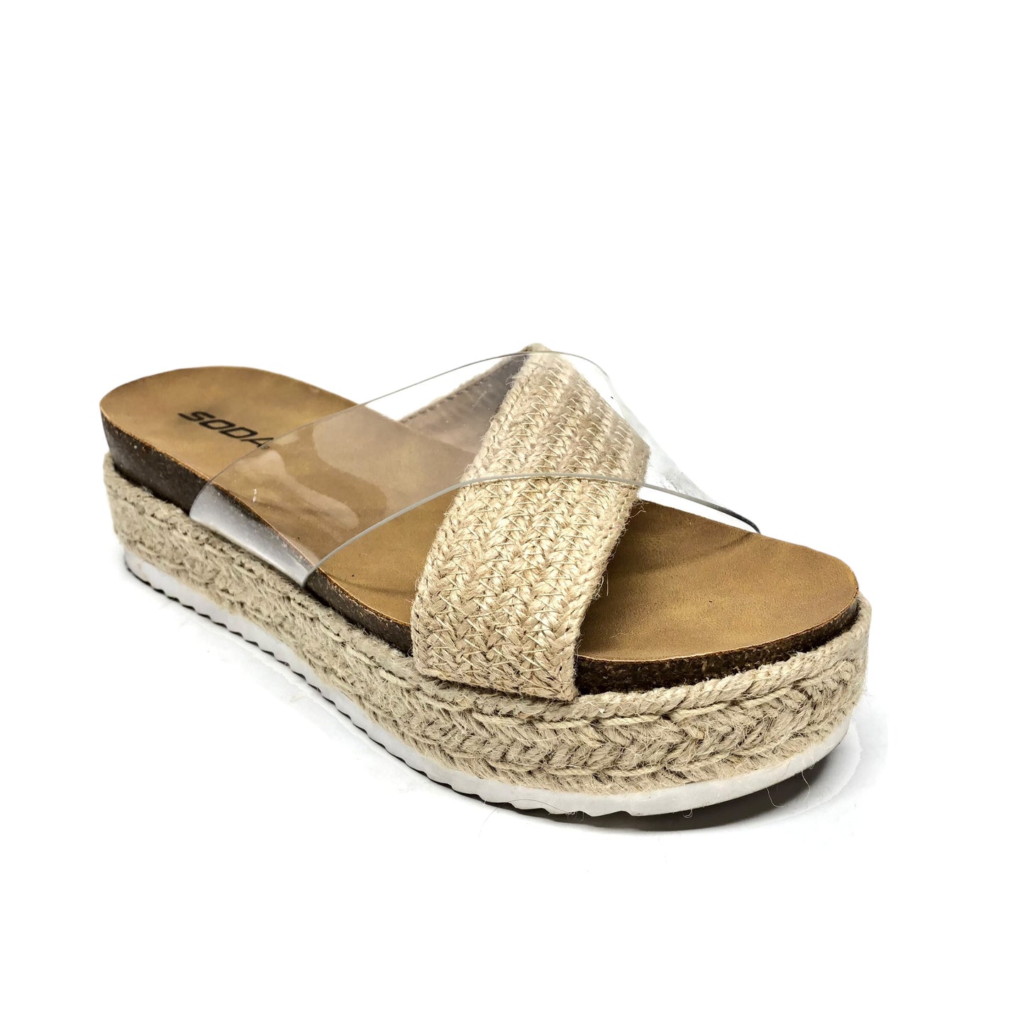 Sandals Heels Platform By Soda In Beige, Size: 8.5