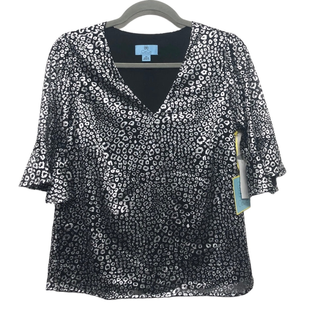 Top Short Sleeve By Cece In Black & Silver, Size: Xs