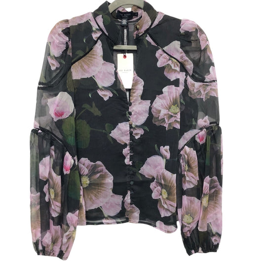 Blouse Long Sleeve By Ted Baker In Black & Purple, Size: S