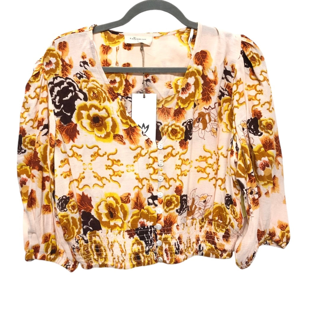 Top 3/4 Sleeve By Cmc In Cream & Yellow, Size: S