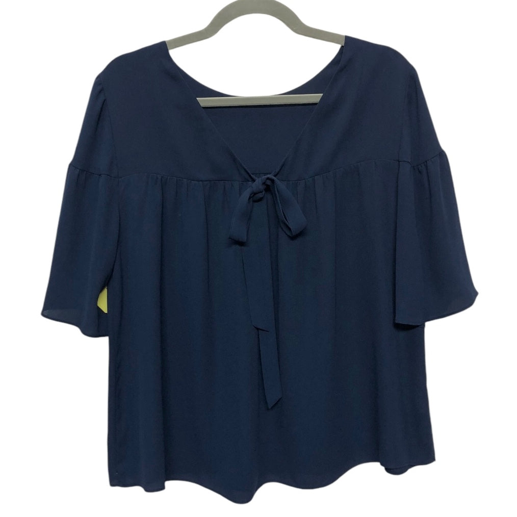 Blouse Short Sleeve By Ann Taylor In Navy, Size: M