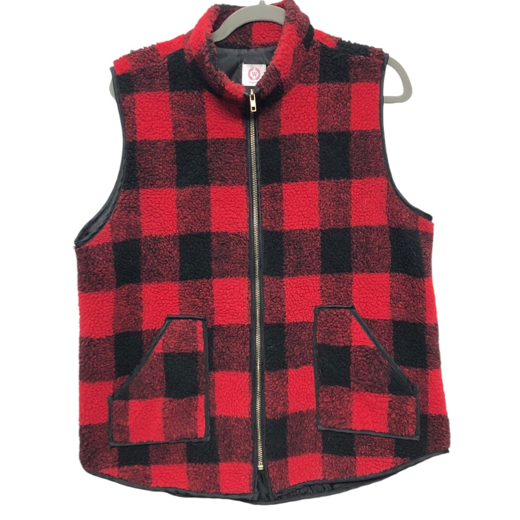 Vest Faux Fur & Sherpa By Wanna B In Black & Red, Size: L