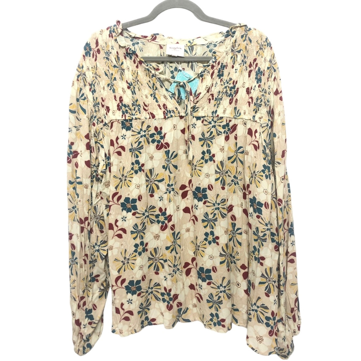 Top Long Sleeve By Hayden La In Blue & Cream, Size: 2x