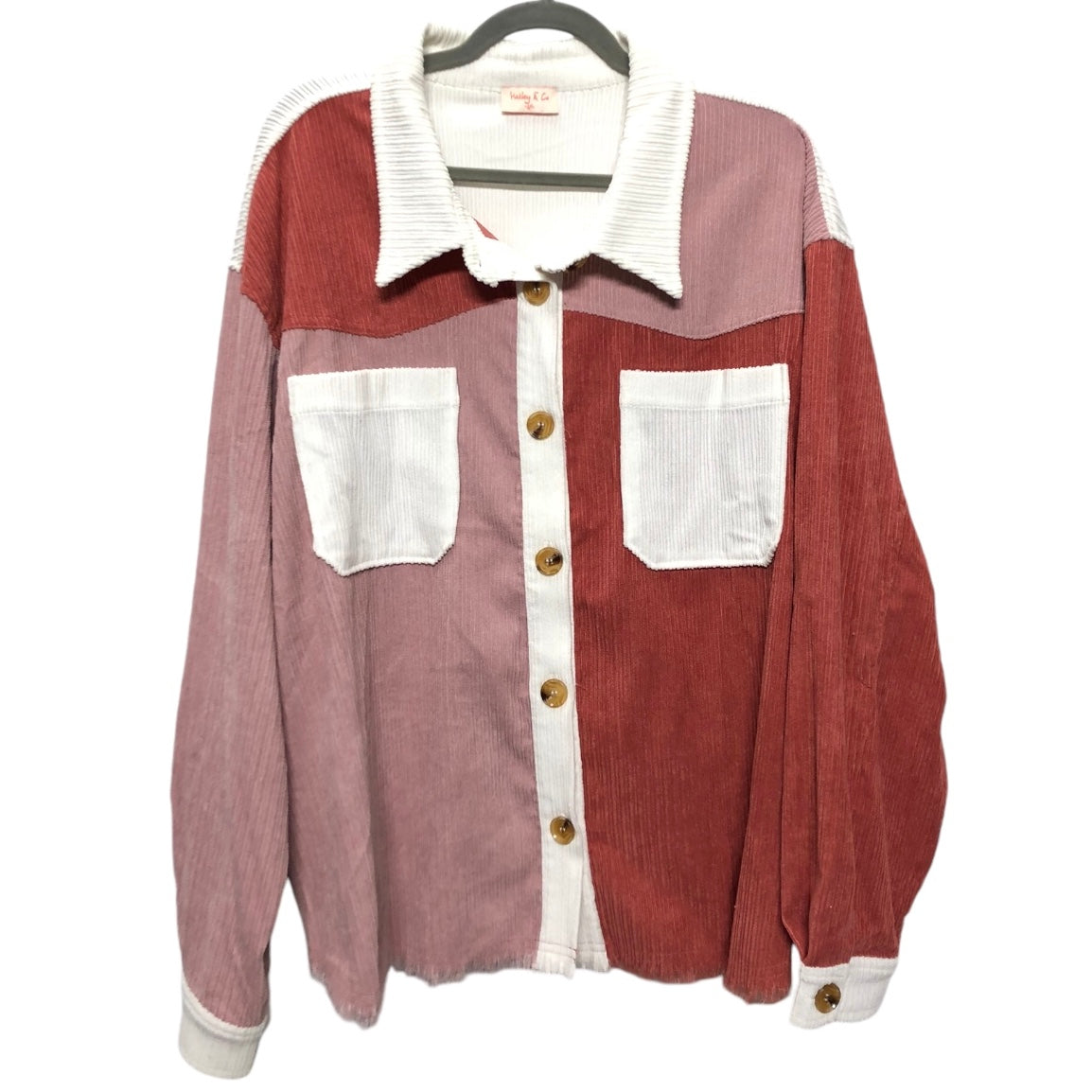 Jacket Shirt By Clothes Mentor In Pink & Red, Size: 2x