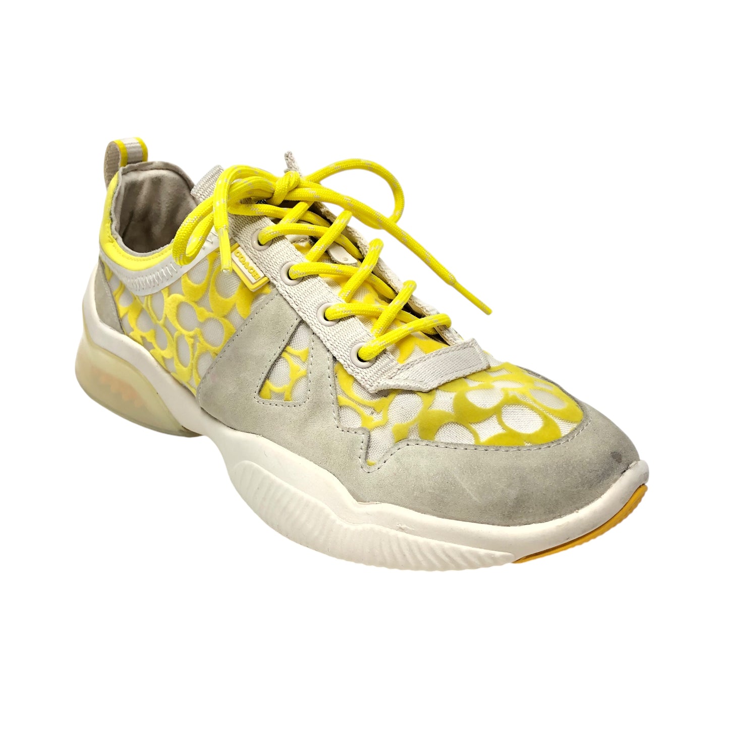 Shoes Designer By Coach In White & Yellow, Size: 8.5