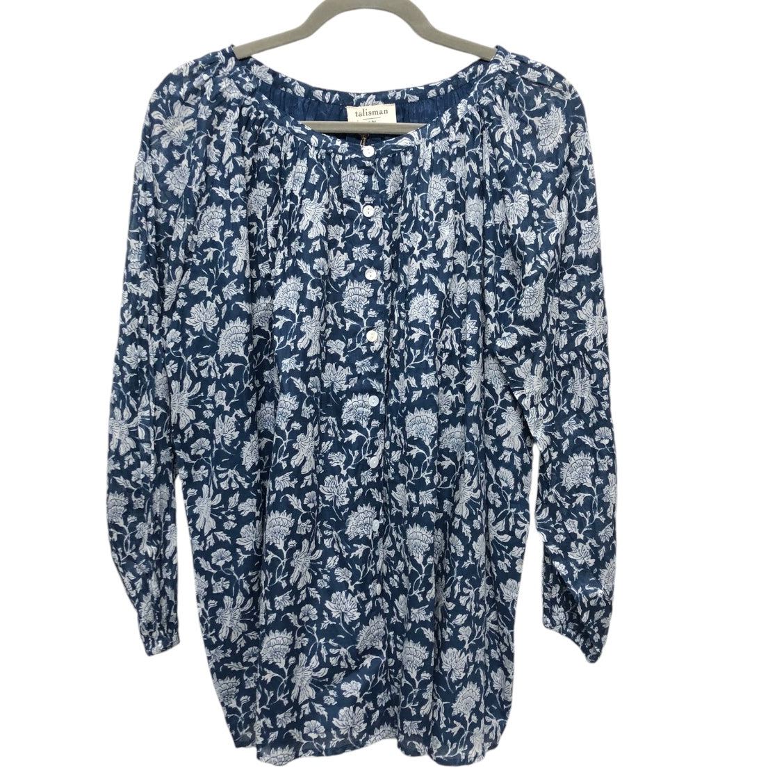 Top Long Sleeve By Cmc In Blue & White, Size: M