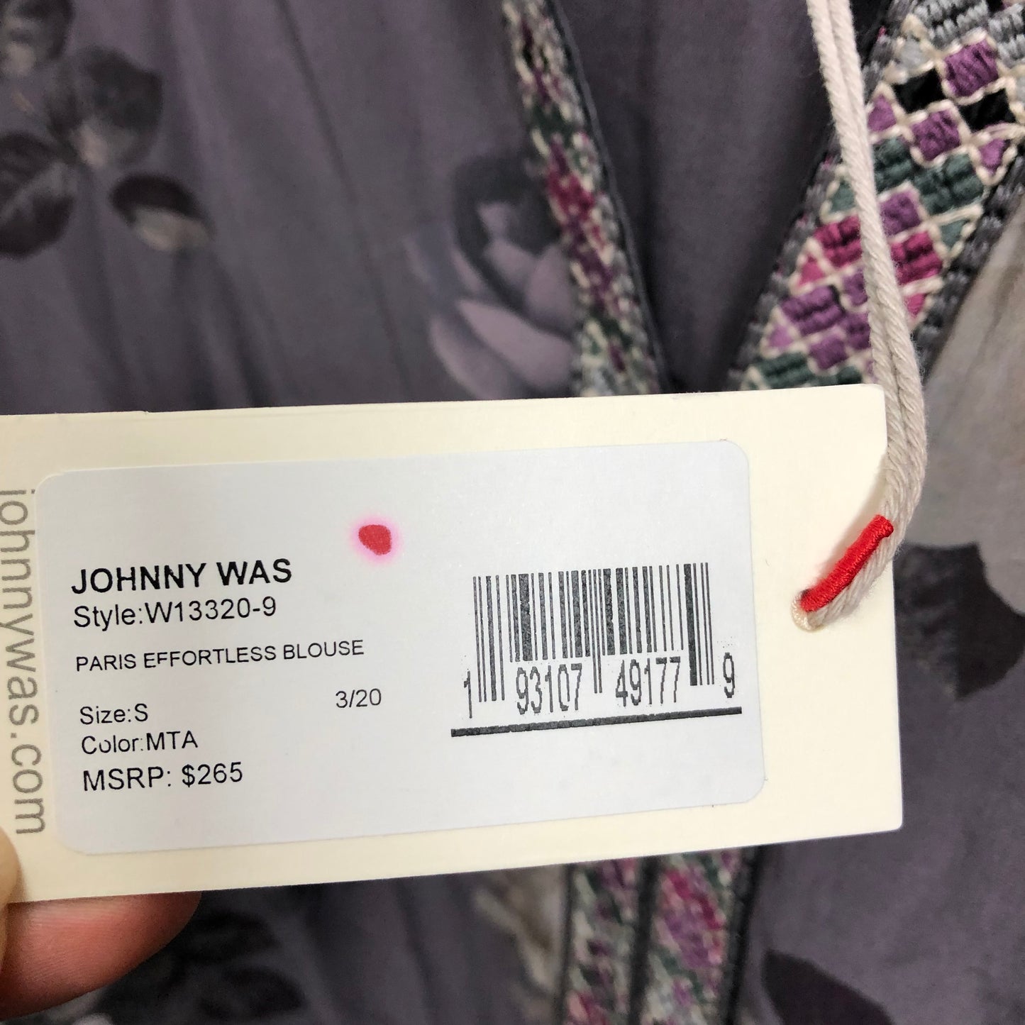 Blouse Long Sleeve By Johnny Was In Grey, Size: S