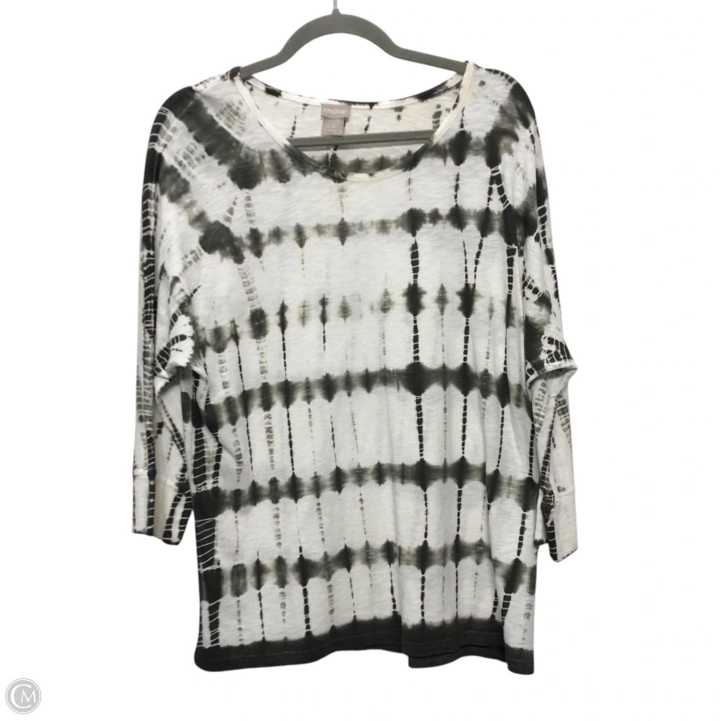 Top 3/4 Sleeve By Chicos In Grey & White, Size: L