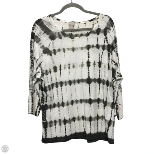 Top 3/4 Sleeve By Chicos In Grey & White, Size: L