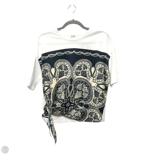 Top Short Sleeve Designer By Sandro In Blue & White, Size: L