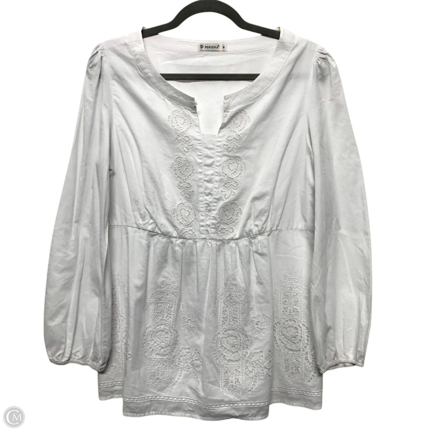 Top Long Sleeve By Perlina In White, Size: L