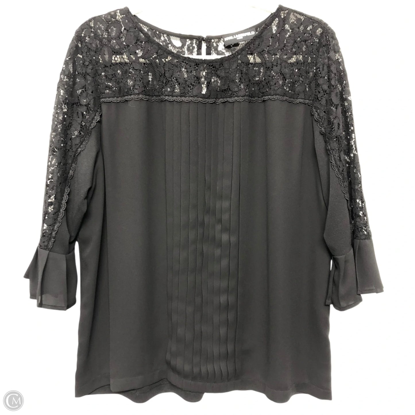 Top Short Sleeve Designer By Karl Lagerfeld In Black, Size: L