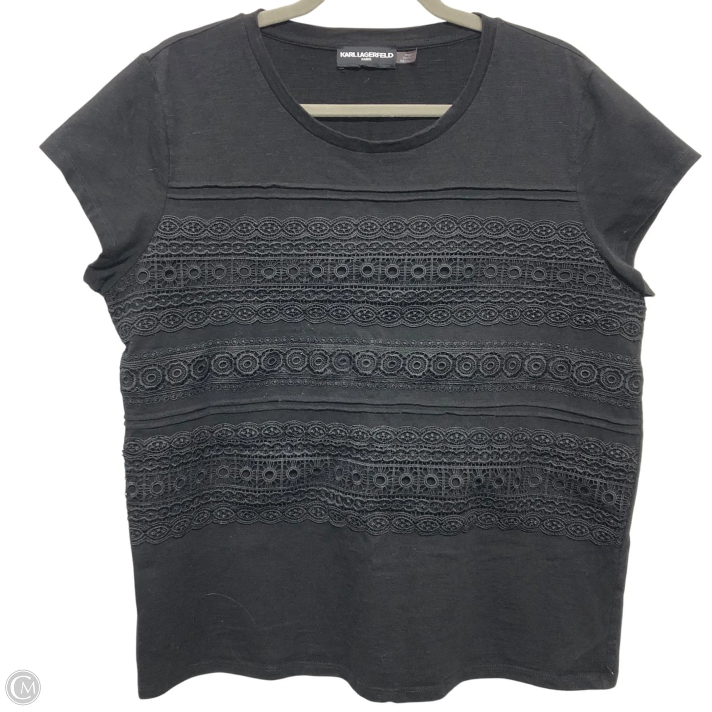Top Short Sleeve Designer By Karl Lagerfeld In Black, Size: L