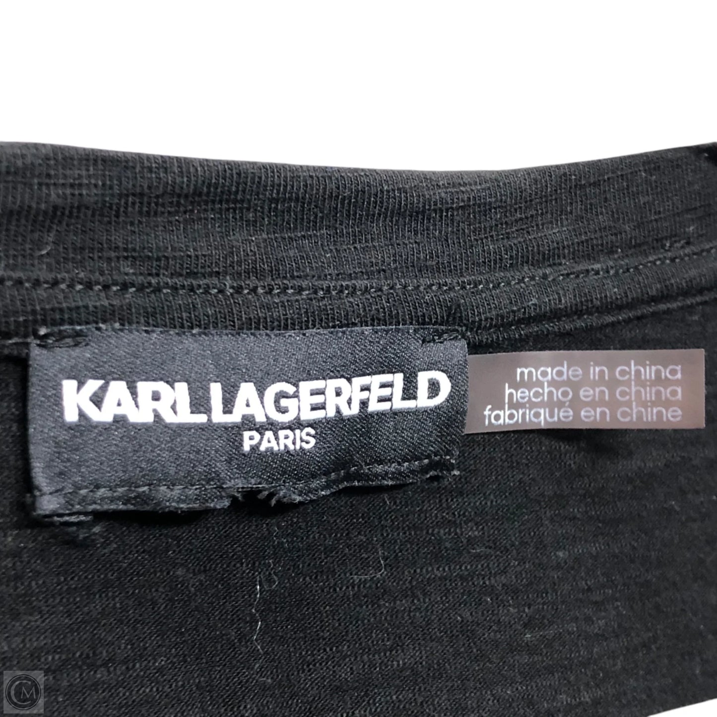 Top Short Sleeve Designer By Karl Lagerfeld In Black, Size: L