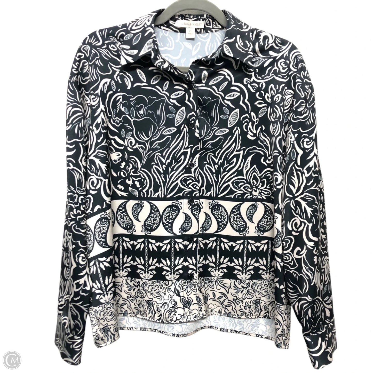 Blouse Long Sleeve By Chelsea And Violet In Black & Cream, Size: Xs