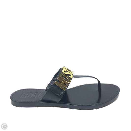 Sandals Luxury Designer By Moschino In Black & Gold, Size: 10.5