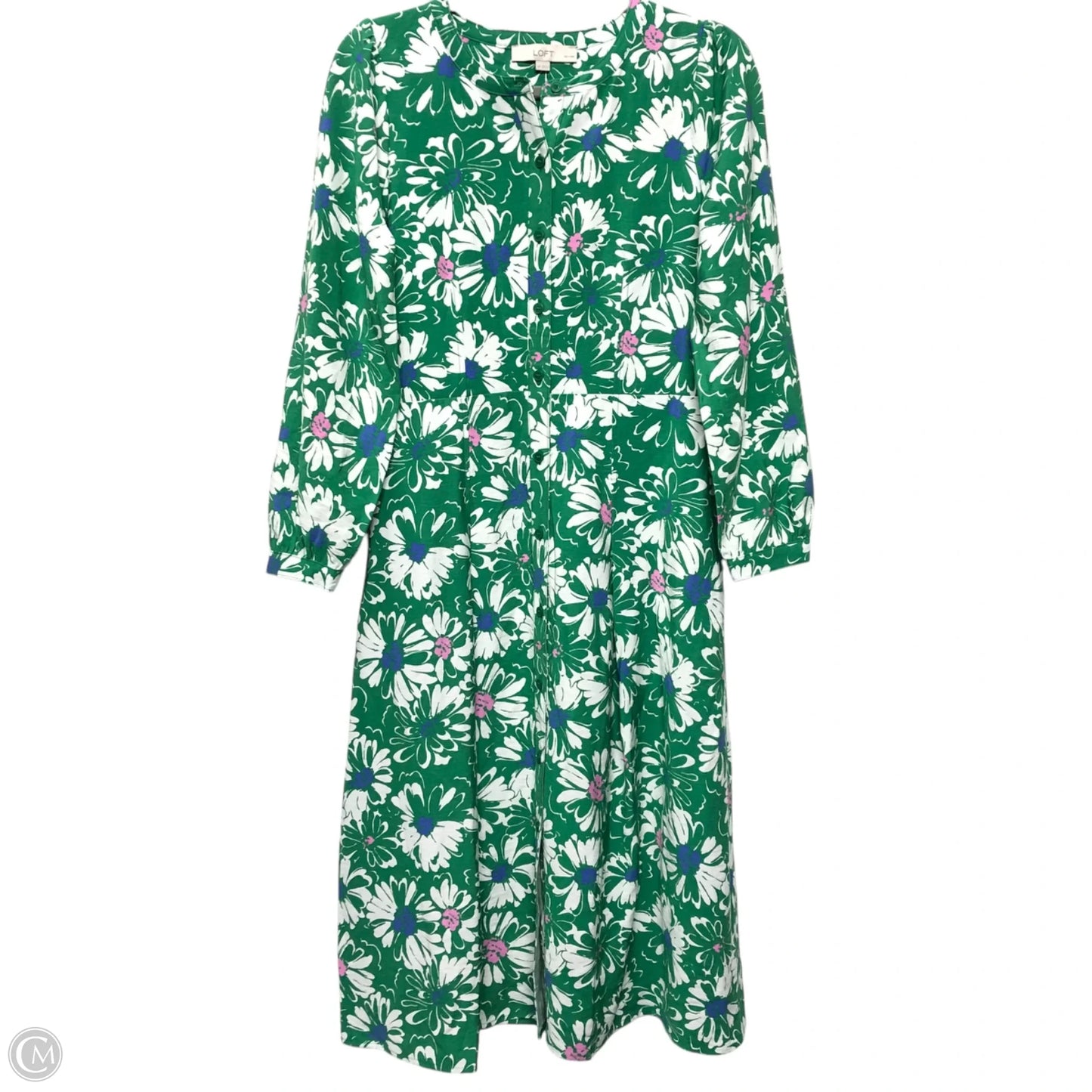 Dress Casual Midi By Loft In Green & White, Size: 4p